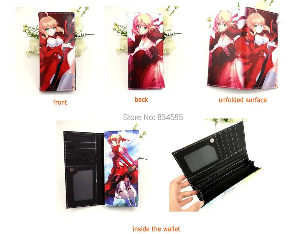 Цветной Длинный кошелек Fate Stay Night с рисунком аниме, многофункциональный держатель для карт, кошелек с внутренним карманом на молнии