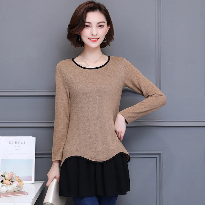 Хаки Blusas Mujer De Moda кимоно винтажные Лоскутные Женские топы и блузки винтажные женские туники с круглым вырезом Длинные рубашки размера плюс 5XL - Цвет: Хаки