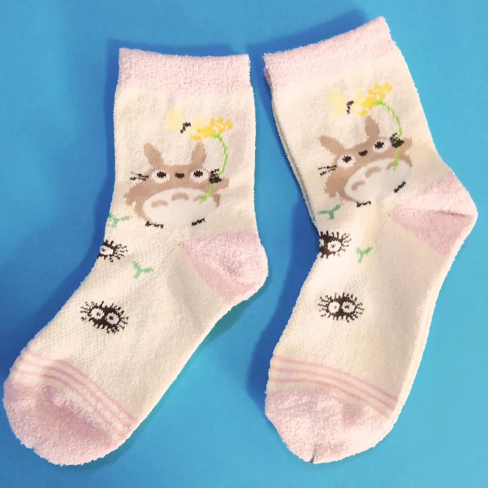 Totoro носки японский мультфильм носки женские kawaii бежевый и розовый 11 пар/лот
