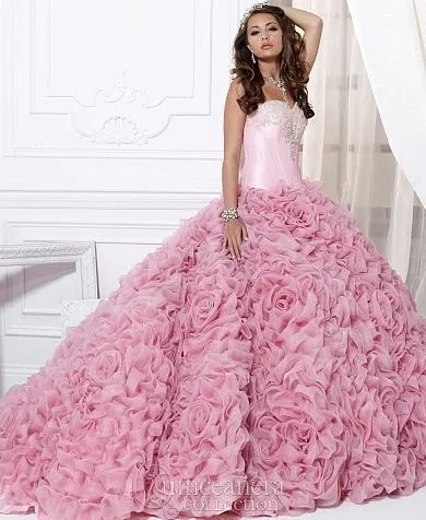Роскошные Ruched складки Quinceanera платье бальное розовый реальные фото Vestidos