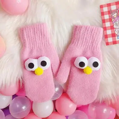 pink Wholesale 6pairs Japanese cute big eyes small fresh soft sister students wild warm gloves cold gloves couple gloves SH296 TY01 - Цвет: pink