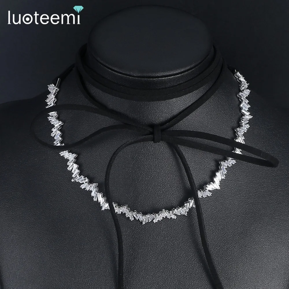 

LUOTEEMI Fashion Irregular Array AAA Cubic Zirconia Long Necklace Unusual Gothic Cosplay Girl Unique Party Jewelry for Halloween