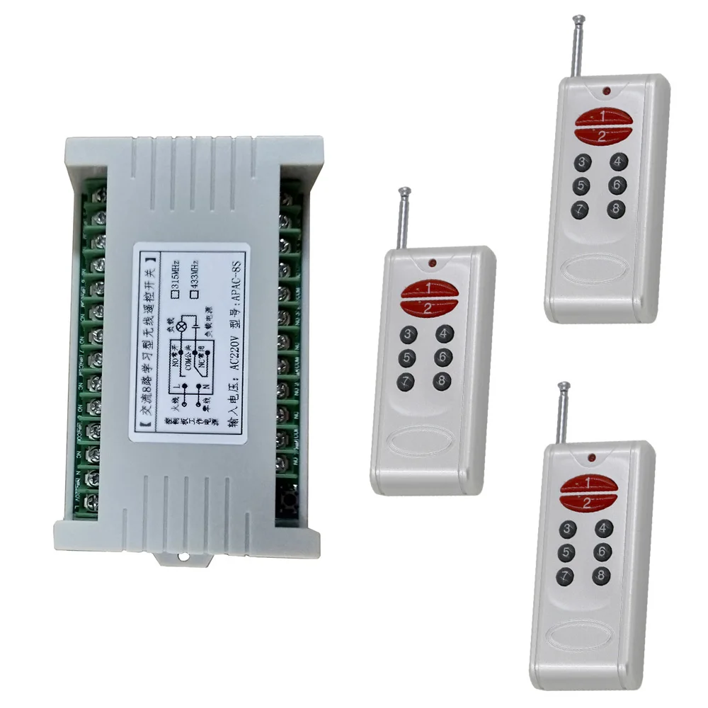 

1000m AC 220V 8CH 8 CH Wireless Remote Control Light Switch Relay Module Radio Receiver Remote Transmitter 315/433 MHz