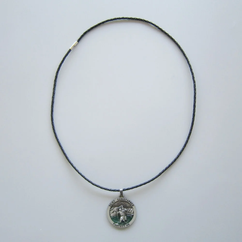Saint Christopher металлический круглый талисман кулон Религия кожа ожерелье шеи