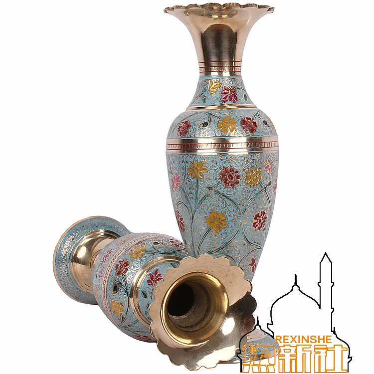 Импортированный из Индии бронзовая ручная роспись резьба ваза для цветов модные