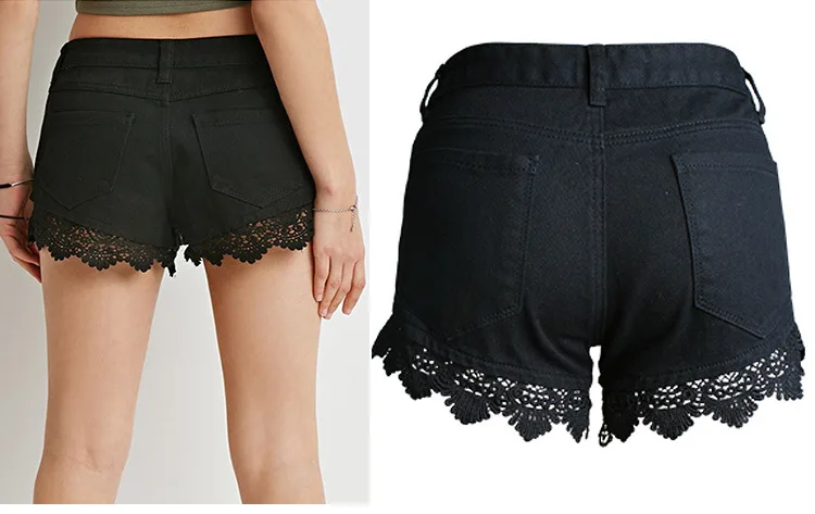 Женские повседневные кружевные шорты черные Лоскутные большого размера