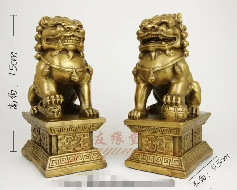 Китайский фэн-шуй Pure Brass Bei Jing Fu Foo Fog Лев дворец дверь Статуя Пара | Дом и сад