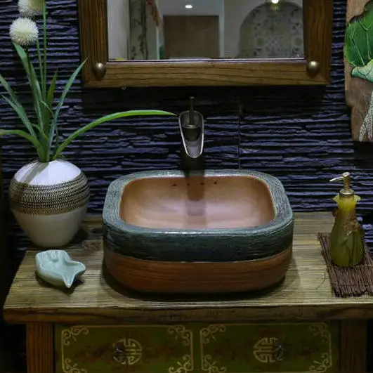 Ручная работа примитивный стиль камень как фарфоровая столешница раковина для