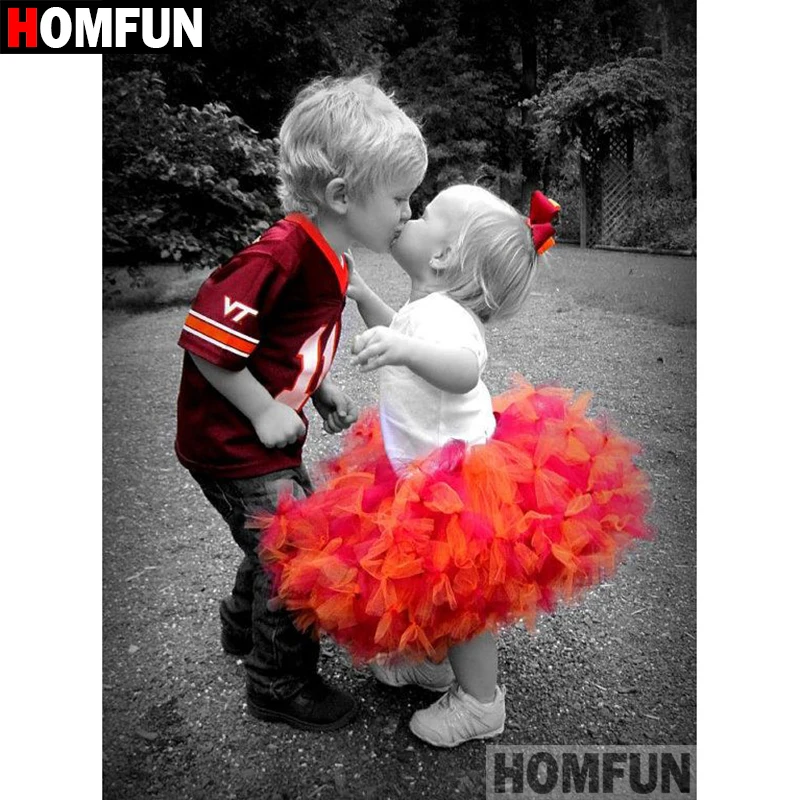 Алмазная живопись HOMFUN A08723 картина поцелуй ребенка с полными