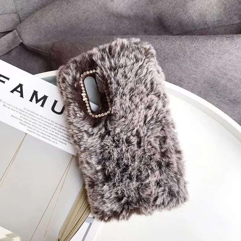 Cute Warm Rabbit Fur Plush diamond Phone Case For Huawei P20 P30 pro Lovely Furry TPU hair Honor 8X 10 Y6 Y7 |