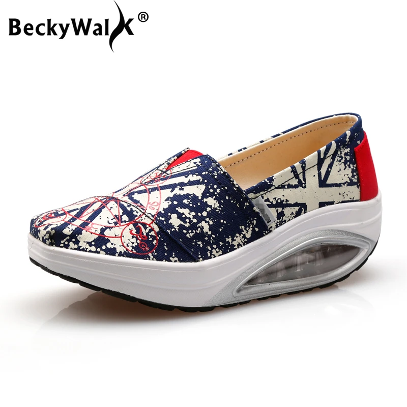 

BeckyWalk High Quality Women Casual Shoes Platform Slip On Women Loafers Spring Autumn Print Flats Shoes Women Sneakers WSH2937