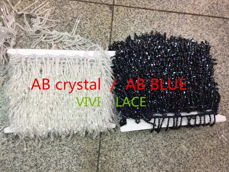 

10 yards/bag fs033# AB Crystal color/ AB blue beads tassel fringe 5cm width for decoration dress/fashion designer,