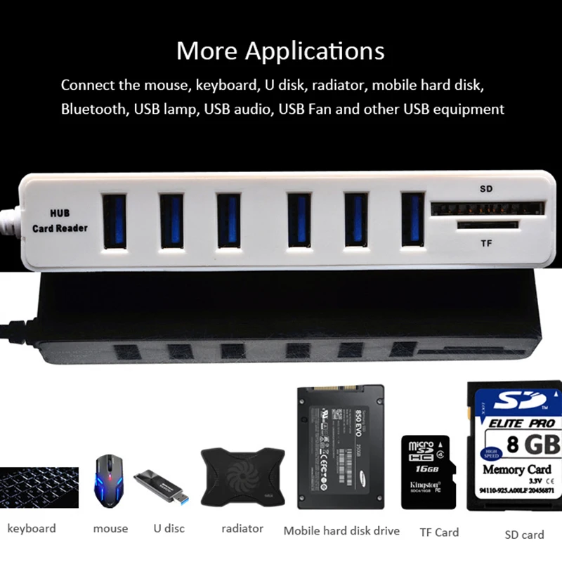 Usb-хаб комбо 6 портов USB 2,0 Micro Card Reader SD/TF высокоскоростной Мульти USB разветвитель концентратор комбо все в одном для ПК ноутбук компьютер