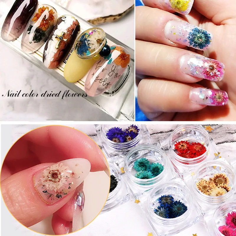 Лето 2019 сушеные цветы для ногтей искусство 3D цветочные украшения УФ-Гель-лак