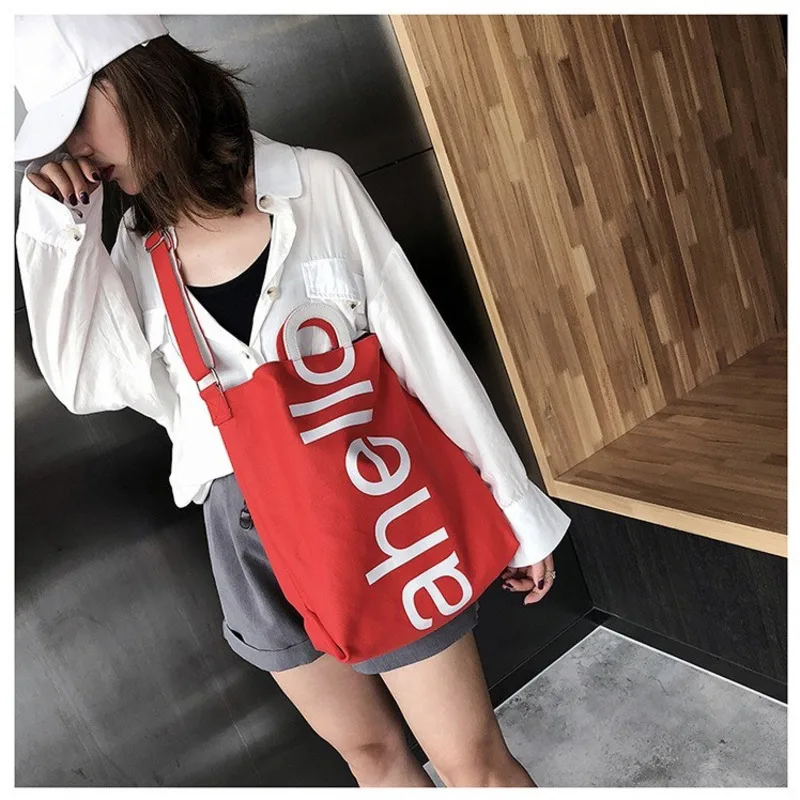 Женская сумка на плечо черная и белая холщовая большая унисекс женская через OC665