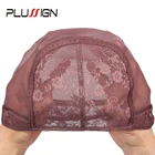 Двойная сетчатая Передняя шапочка для парика с цветами для изготовления париков с регулируемым ремешком, плетеная шапочка для изготовления париков, кружевная шапочка высшего качества, черная, коричневая