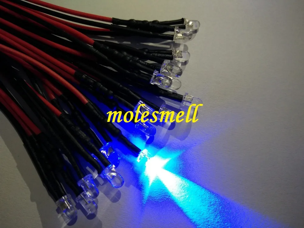 500pcs 3mm 5v Blue water clear round LED Lamp Light Set Pre-Wired hot 3mm 5V DC Wired