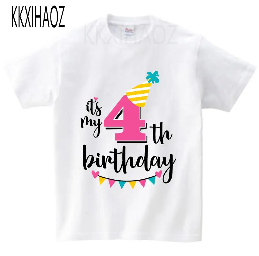 Футболка с надписью «Happy Birthday Number» для девочек 4-6 лет, милая летняя одежда для малышей, Детская футболка с цифрами «забавный подарок на день рождения» для мальчиков, NN - Цвет: white childreT-shirt