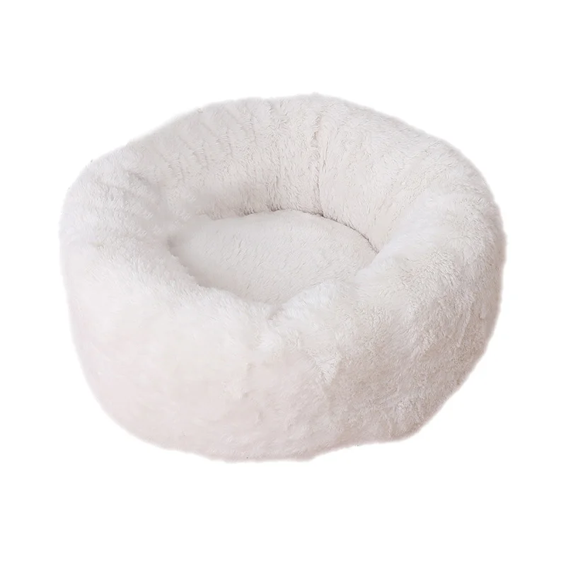 Beige Long Plush Пончик Теплый кот Кровать круглые плюшевые щенок пещера собака гнездо кровать мягкая зимняя собака кровать для чихуахуа плюшевый питомник кровати для маленьких собак/кошек - Цвет: Beige Long Plush