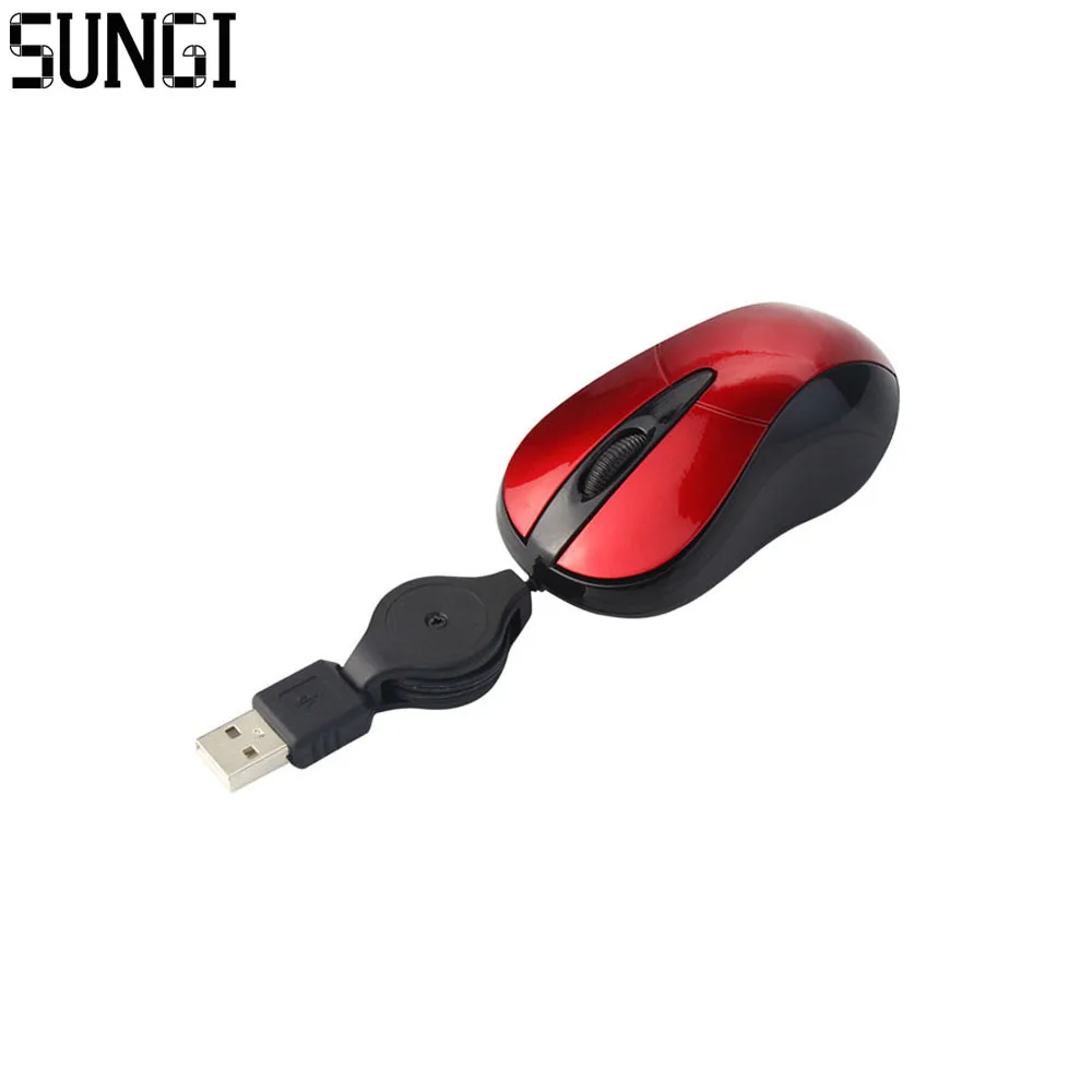 SUNGI портативная Супер Мини Проводная Мышь Выдвижной кабель 3D оптическая мышь с USB Бесплатный привод Проводные Мыши для ПК ноутбук компьютер