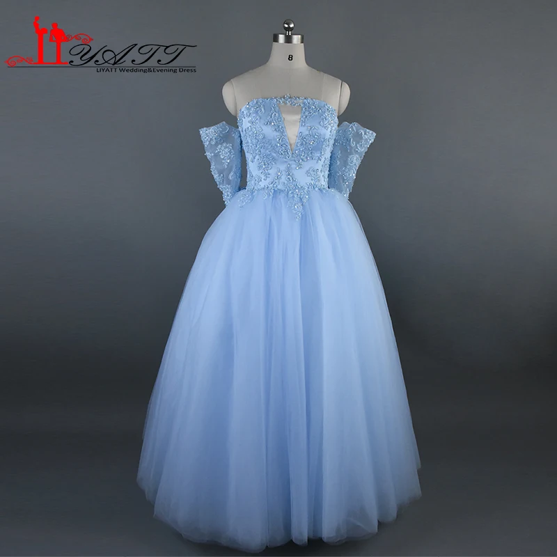 2017 новое поступление небесно-Голубое Бальное Платье со средними рукавами пышное
