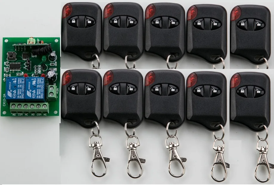 

DC12V 2CH Wireless Remote Control Switch System teleswitch 1 Receiver + 10 cat eye Transmitters for Appliances Gate Garage Door