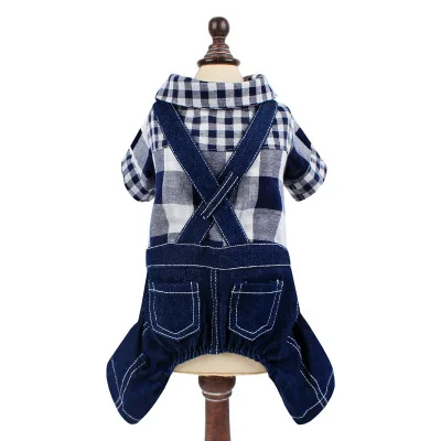 Одежда для питомцев джинсовый комбинезон в клетку ковбойская джинсовая куртка