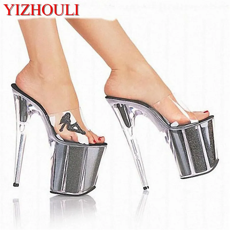 20cm Summer Pumps High Heels Sandals Flip Flop Transparent Vamp Pumps Slip-On Women Slingbacks Dance Shoes
