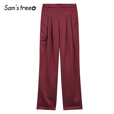 Red Samstree красные Широкие штаны для лета, эластичные повседневные штаны с эластичной резинкой на талии, костюм, брюки с карманом, женские свободные брюки - Цвет: Red