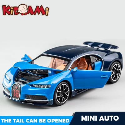 KIDAMI 1:32 Масштаб Bugatti литье под давлением модель автомобиля игрушечные машинки оттягивающийся автомобиль со звуком светильник Коллекция подарков для детей Взрослые машинки - Цвет: Blue