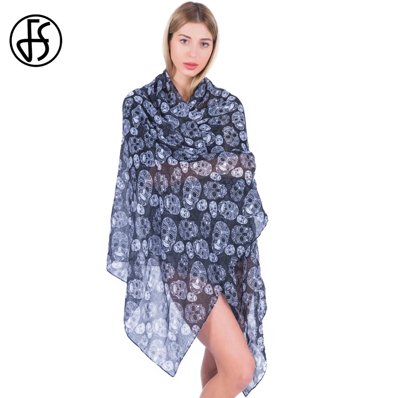 

FS Bandana Echarpes Foulard Femme Long Viscose Scarves Pashmina Scarf Skull Printed Hijab Women Ladies Head Shawls Wrap 2018 New