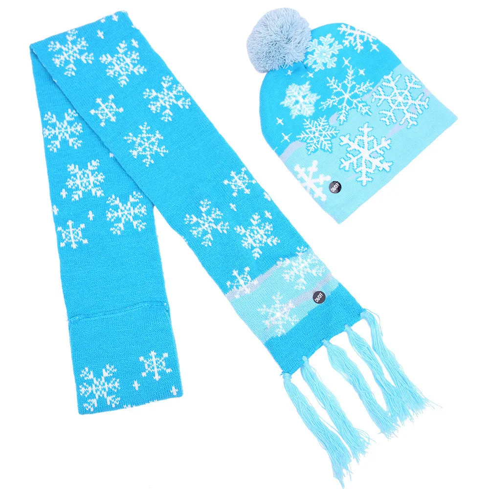 2Pcs Winter Christmas Kids Baby Boy Girl LED Light Hat Cartoon Cotton Tree Xmas Knitted Beanie Cap Scarf Set decorations Gifts | Детская
