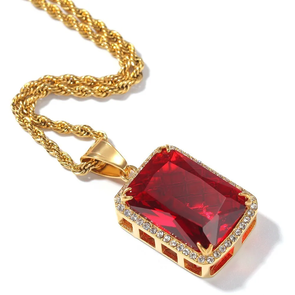gold red THE BLING KING нержавеющая сталь на заказ квадратные камни ожерелье хип хоп полный Iced Out кубический - Окраска металла: gold red