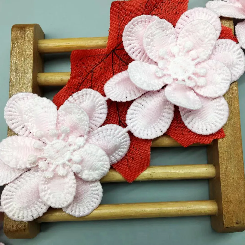 2 yard Pink Plum blossom Flower Lace Trim Ribbon Fabric Embroidered Wedding Applique DIY Sewing Craft Crochet Dress Clothes | Дом и сад