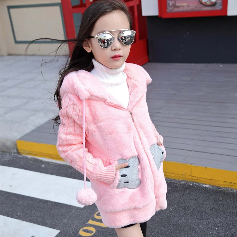 pink Зимнее пальто для девочек парки для девочек от 4 до 13 лет Hanzhong/Детская стеганая хлопковая одежда с имитацией меха - Цвет: pink
