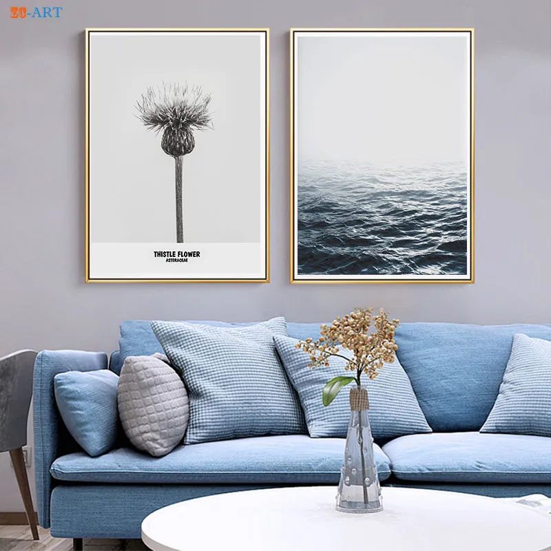 Картина на холсте с цветочным принтом морской водой Постер природы пастель