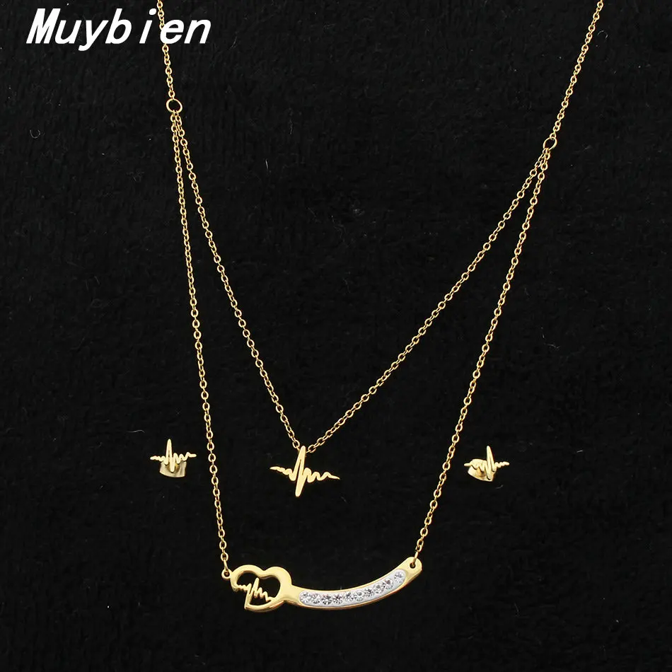 MUYBIEN Gold Color Lightning Ladies Necklace Earrings Jewelry Set Stainless Steel Charm Wedding Engagement Bijoux SGEKAXAJ | Украшения и