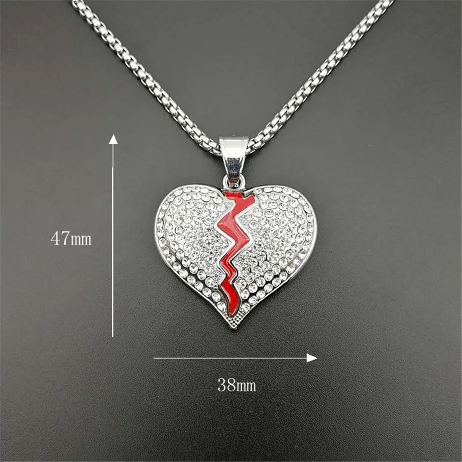 Ледяной разбитое сердце ожерелье кулон с цепочкой из нержавеющей стали золотого