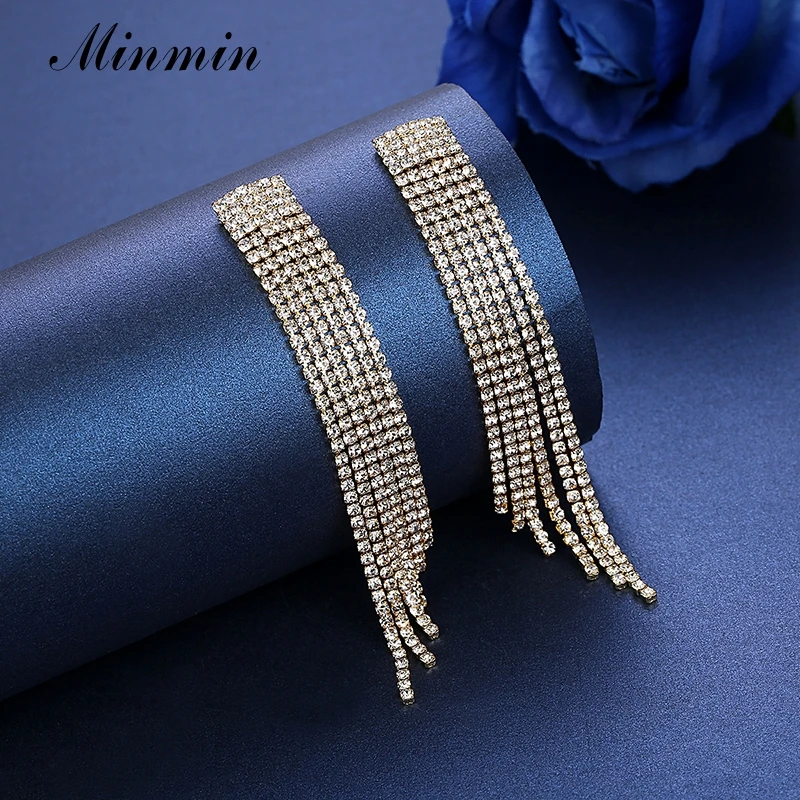 Minmin Роскошные Длинная кисточка из горного хрусталя серьги для женщин