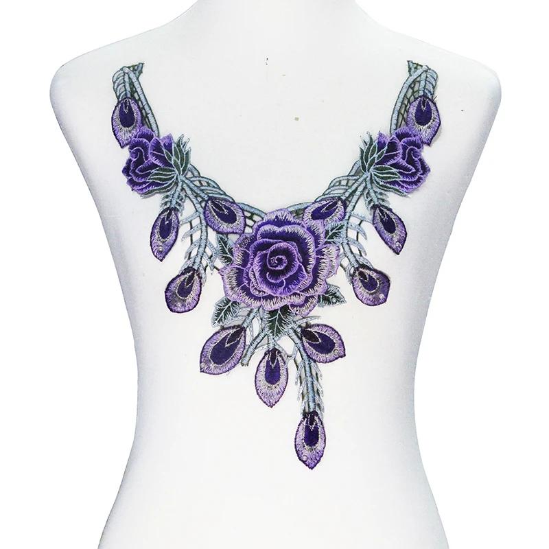 Аппликация с фиолетовым павлином и цветком 10 шт. кружевная ткань вышивка шнур