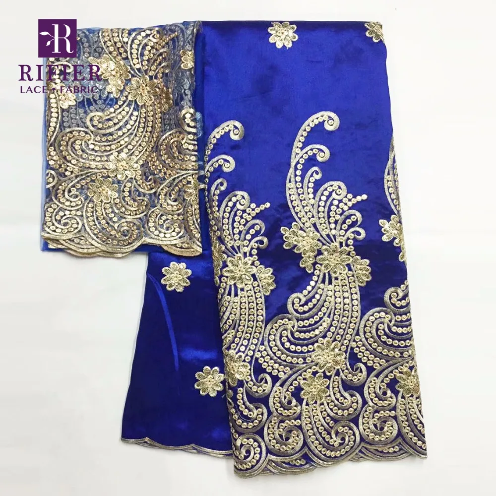 Кружевная ткань George Королевского синего цвета 2 ярда сетчатые кружева золотые