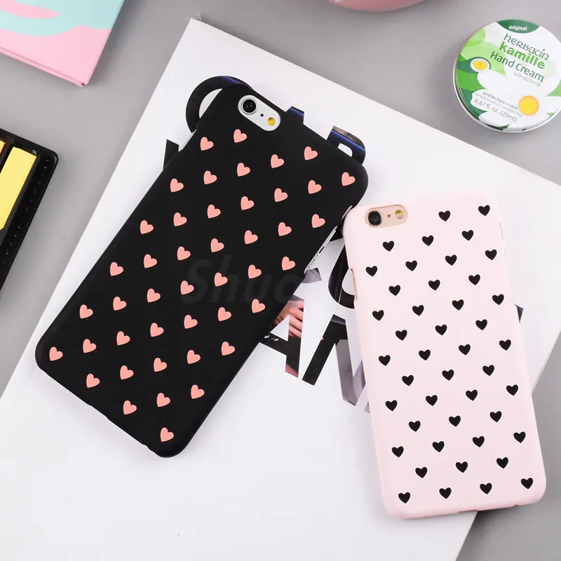 Shuohu черный и розовый сердце любовь Телефонные Чехлы для iPhone 7x8 Plus милые девушки