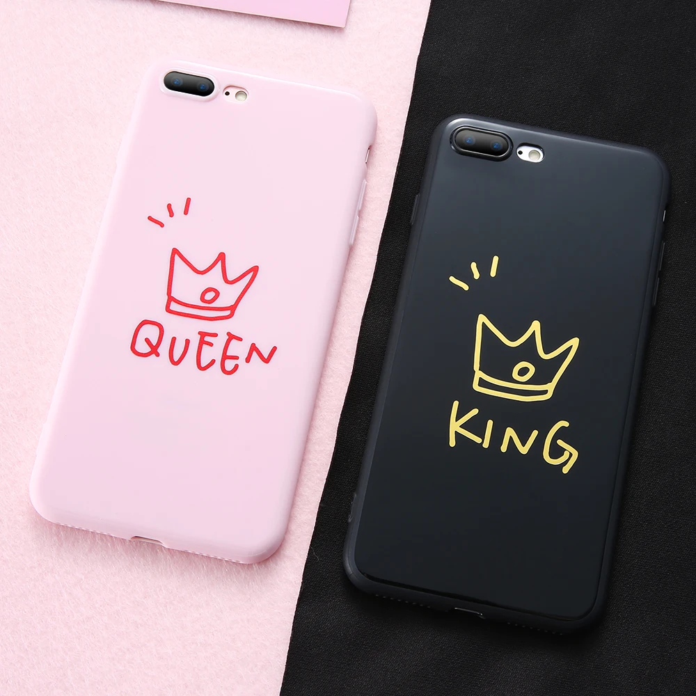 KISSCASE Soft Couples Phone Cases For iPhone 6 6s Plus 7 Case Cute Black-pink King&ampQueen Couple Cover X 8 |