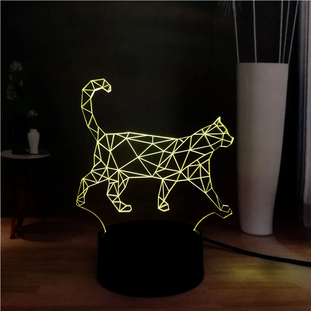 Новый иллюзия 3D ходьба ленивый кот 7 цветов Изменение светодиодный RGB DEC