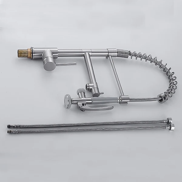 Azeta вытяжной кухонный кран с двойным распылителем матовый никель латунь