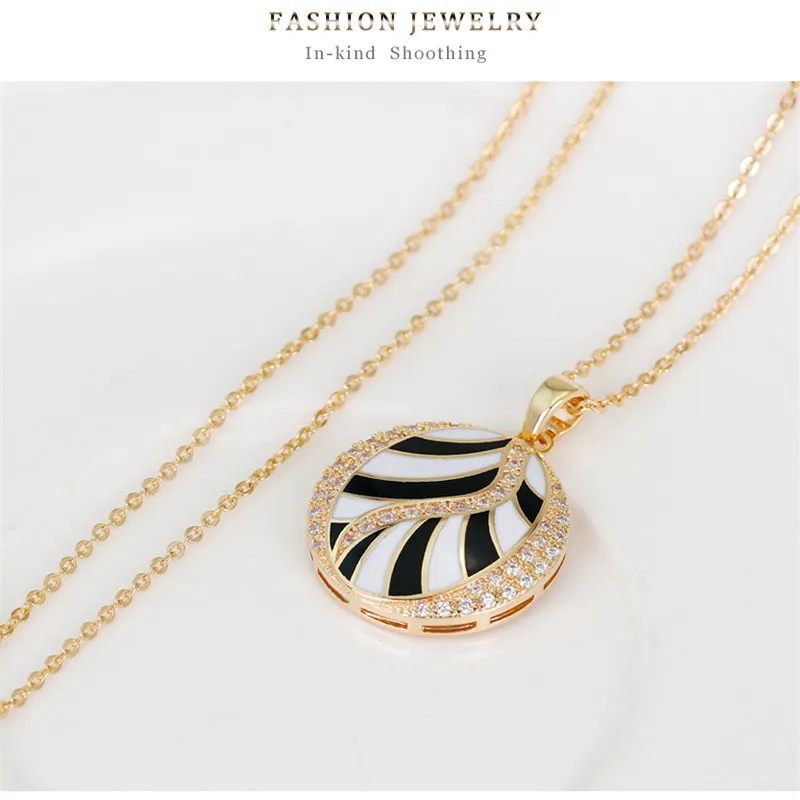 Color Enamel Set Copper Inlaid Zircon Necklace Earrings Anniversary Woman Small Gift Fashion Jewelrysetsbeads Jewelry Making | Украшения и