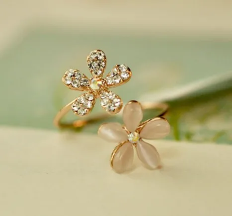 Opal Double Daisy Flower Adjustable Ring Cute Brand Design Rhinestone Hot Sale Rings For Women Fine Jewelry  2023 New