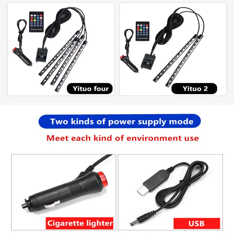 Автомобильные RGB Светодиодные полосы света цвета декоративная Атмосфера лампы