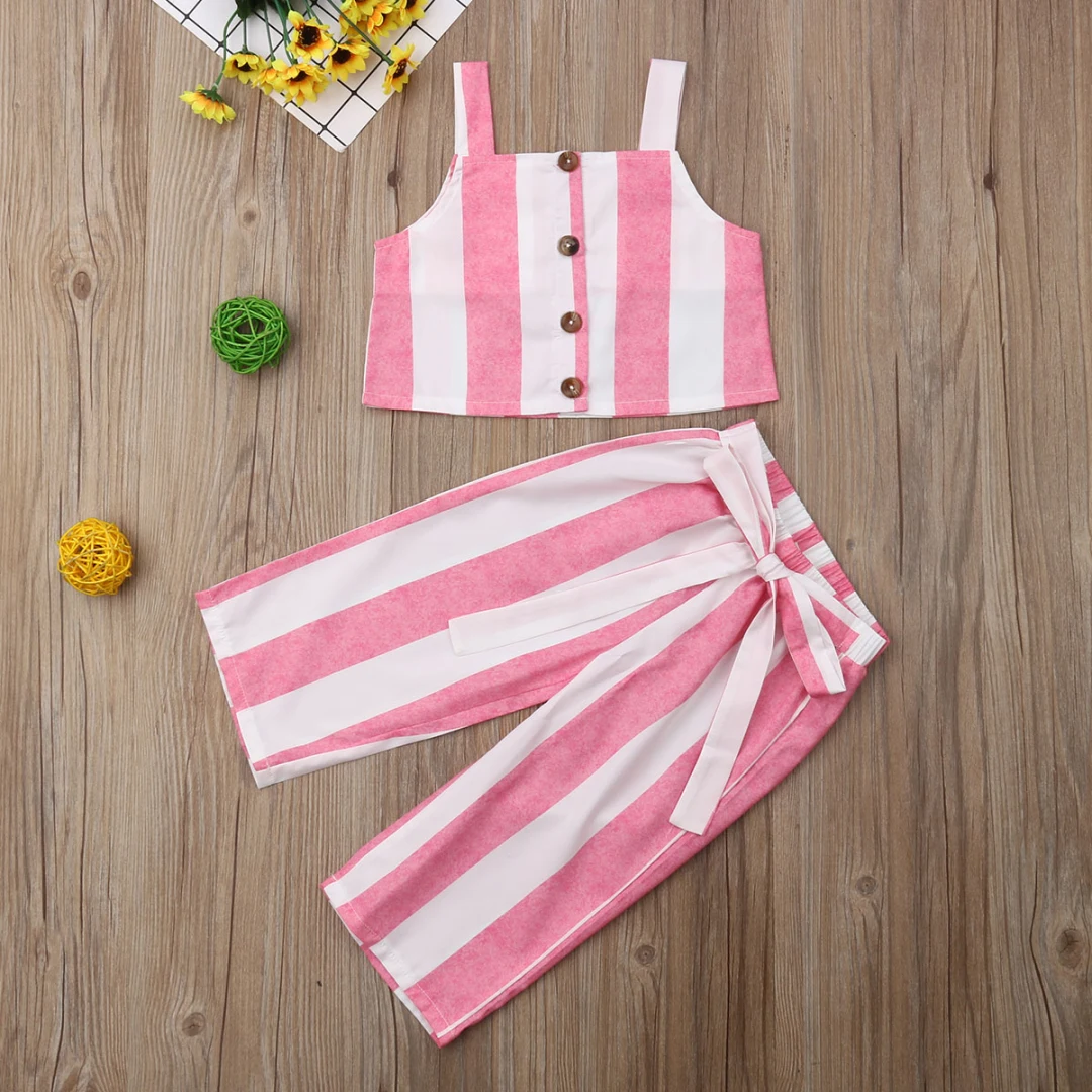 Новый летний милый комплект из 2 предметов для маленьких девочек топ в полоску