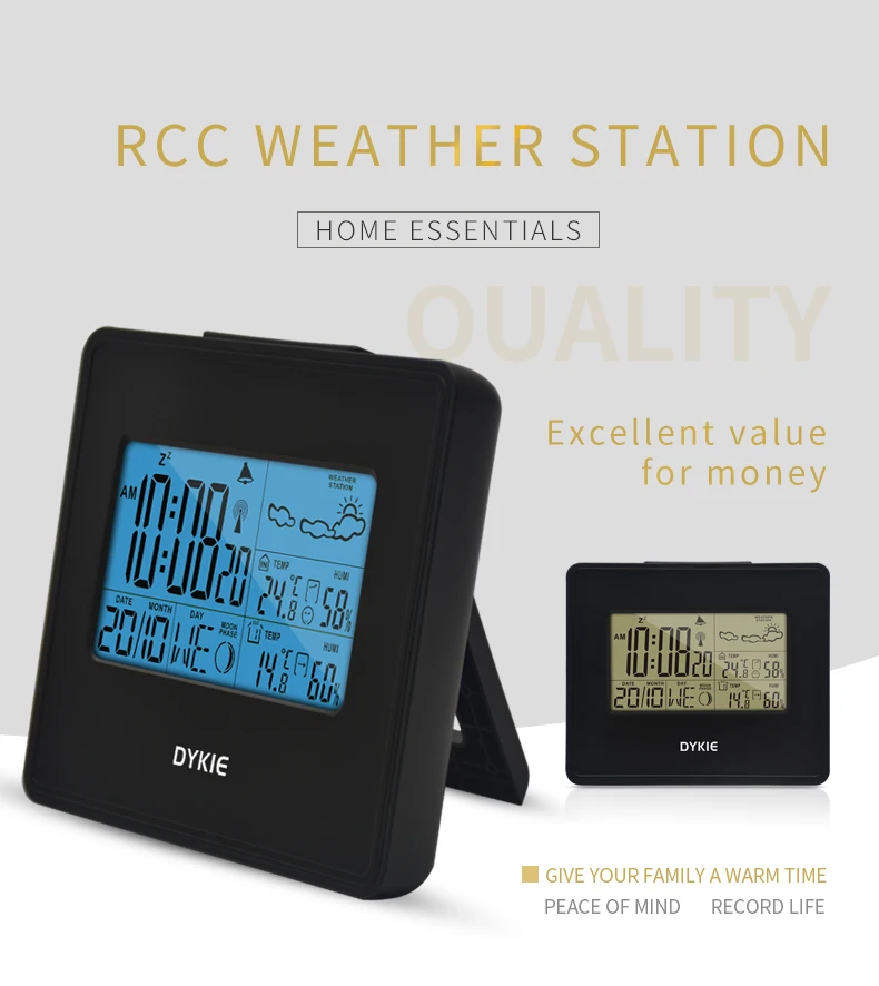 RCC Беспроводная метеостанция, цифровые часы, погода, погода, подсветка, крытый, открытый, температура, влажность, большинство 3 датчика